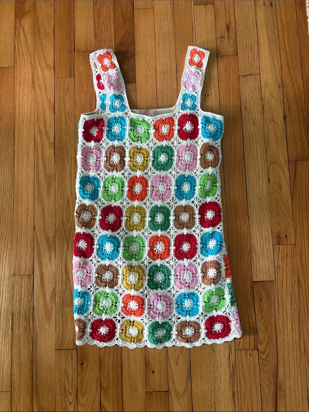 Show Me Your MuMu Multicolor Crochet Square Tank Dress with White Trim